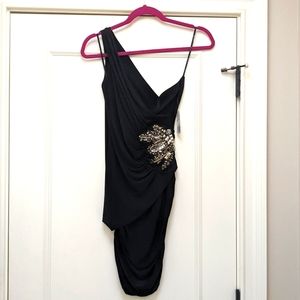 Asymmetric Rhinestone Cocktail Dress